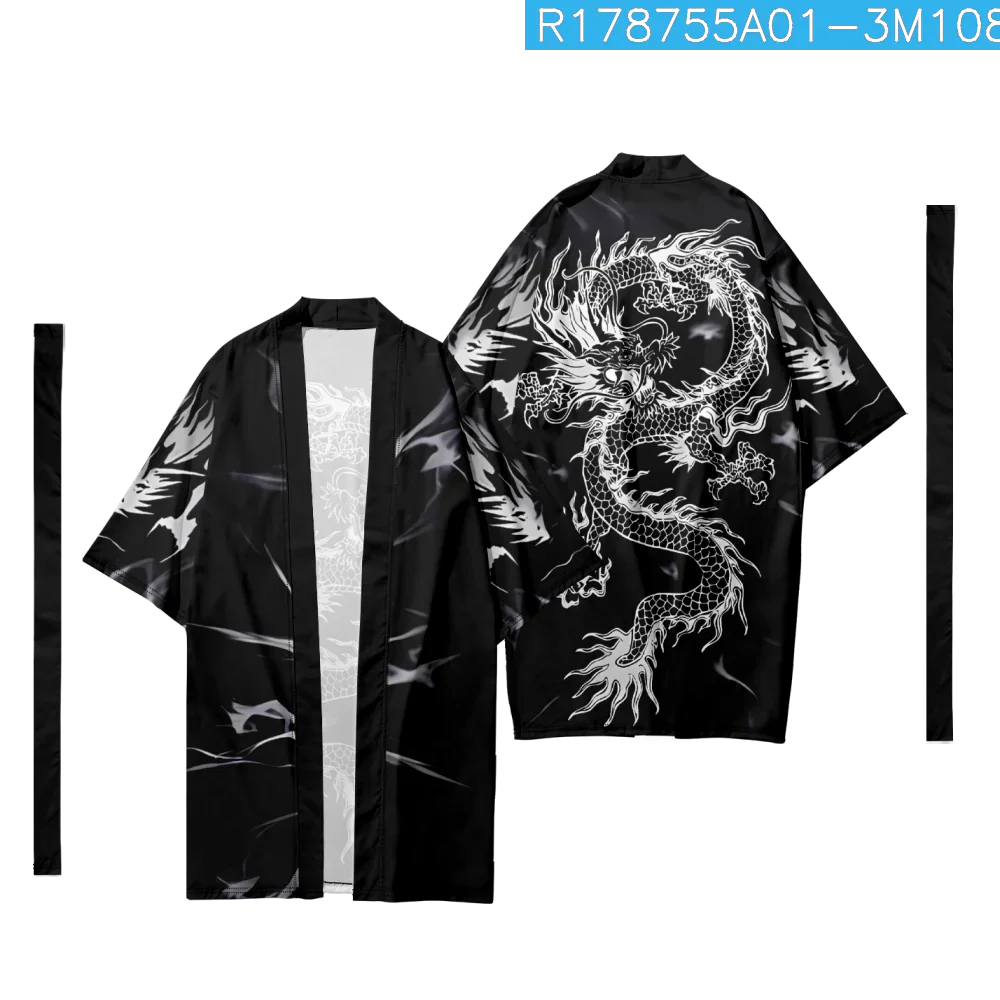 Летнее Длинное кимоно с принтом китайского дракона кардиган стильная модная