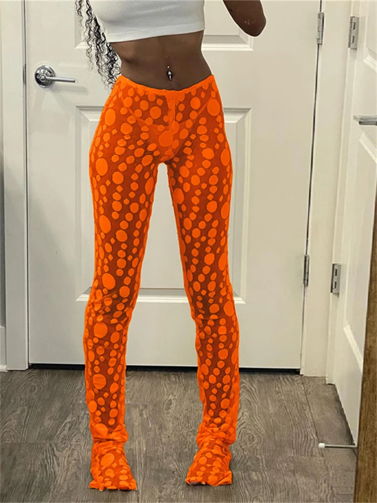 

Пикантные прозрачные брюки-карандаш Pmwrun с высокой талией, летние однотонные облегающие кружевные длинные брюки в горошек, модная Клубная одежда