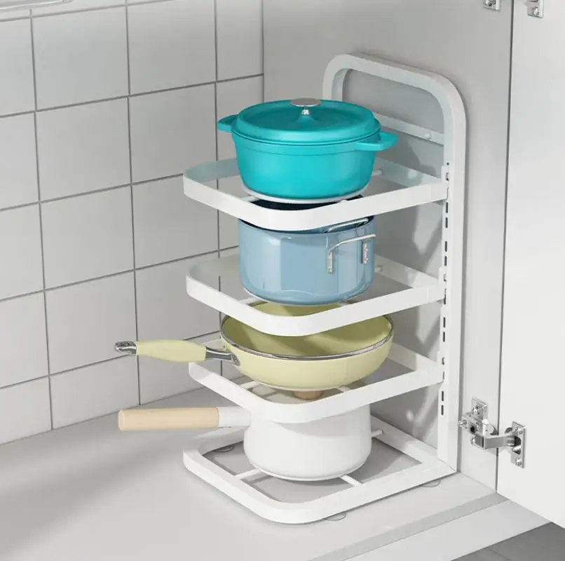 

Kitchen Pot Rack Multi-Layer Rack Narrow Slot Rack Countertop Corner Put Pot Under The Sink Cabinet Layered Storage