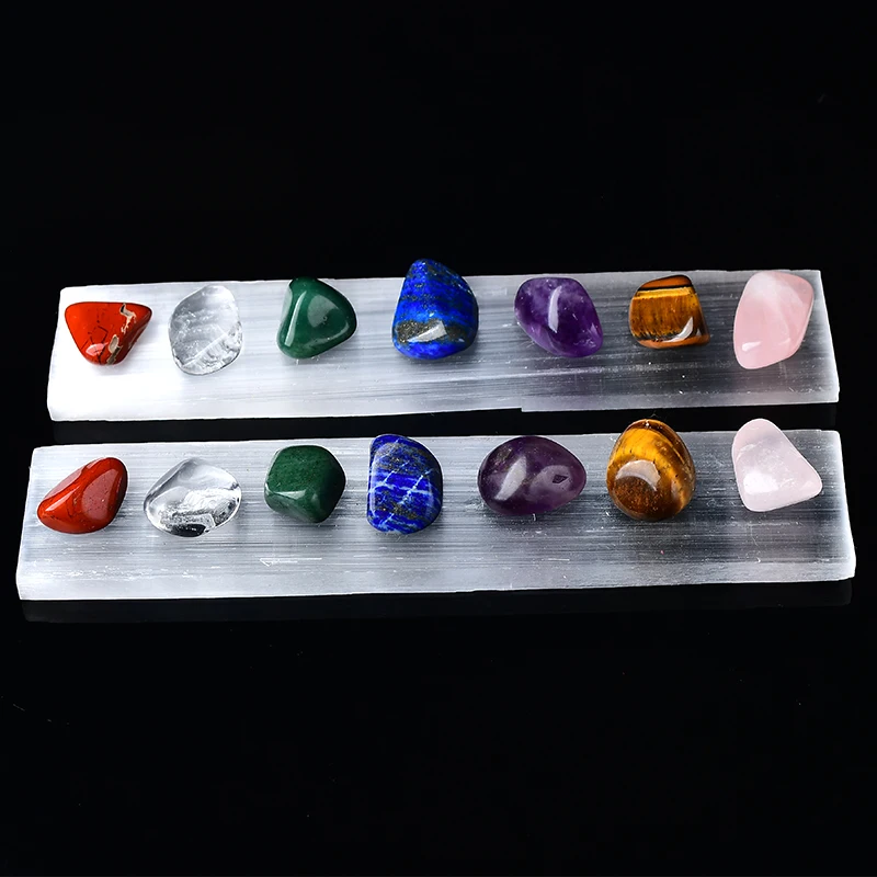 Натуральный белый селенит с семью чакрами гравий гипс чипсы минералы образцы