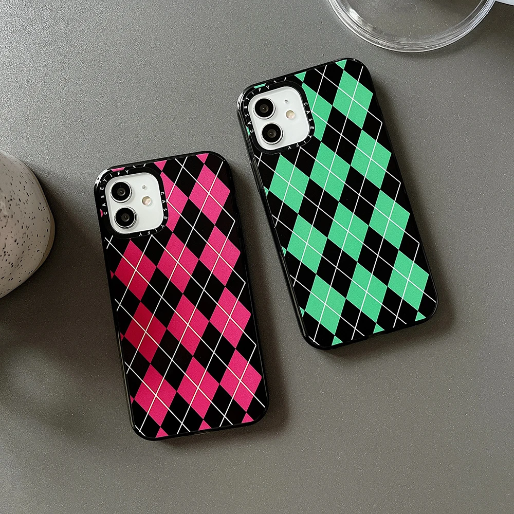 

Retro Rhombus Checkerboard Phone Case for iPhone Xr X Xs Max Ins Korean Transparent Silicone Cover for iPhone 11 12 13 Pro Max