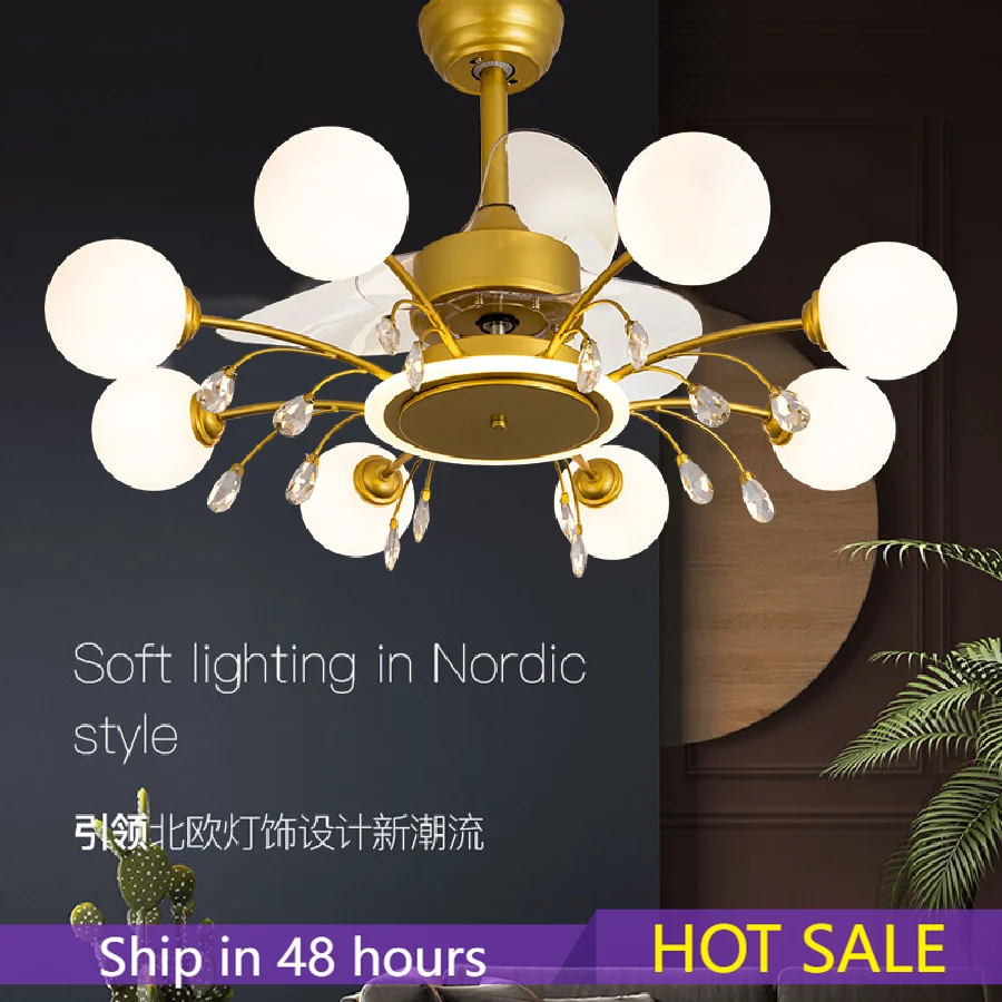 

New Gold Black LED Ceiling Fans light Crystal Chandelier For Living Room Nordic with Blades Indoor Lighting Fixtures 32Inch