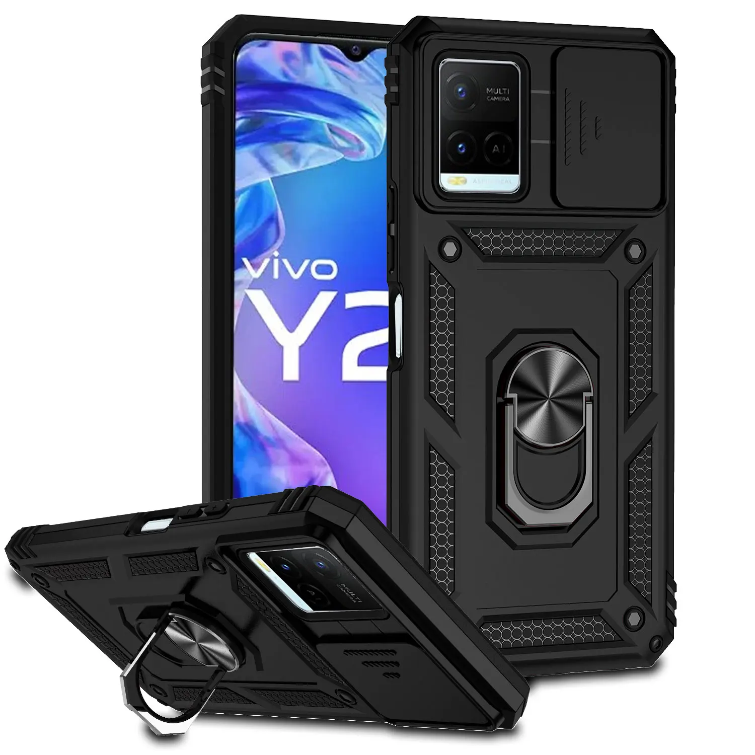

Army Push Window Shockproof Phone Case For VIVO Y21 Y21s Y21A Y21G Y21e Y33s Y33T T1x Magnetic Ring Holder Military Rugged Cover
