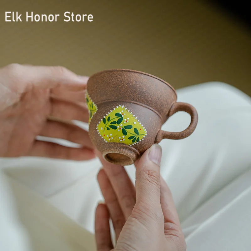 Чашка керамическая в стиле ретро старинная грязевая кружка ручная роспись для