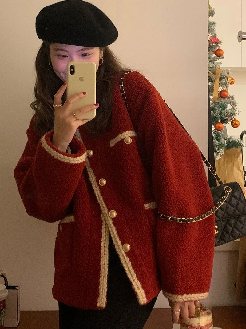 Изящная верхняя одежда из овечьей шерсти женская осенне-зимняя короткая