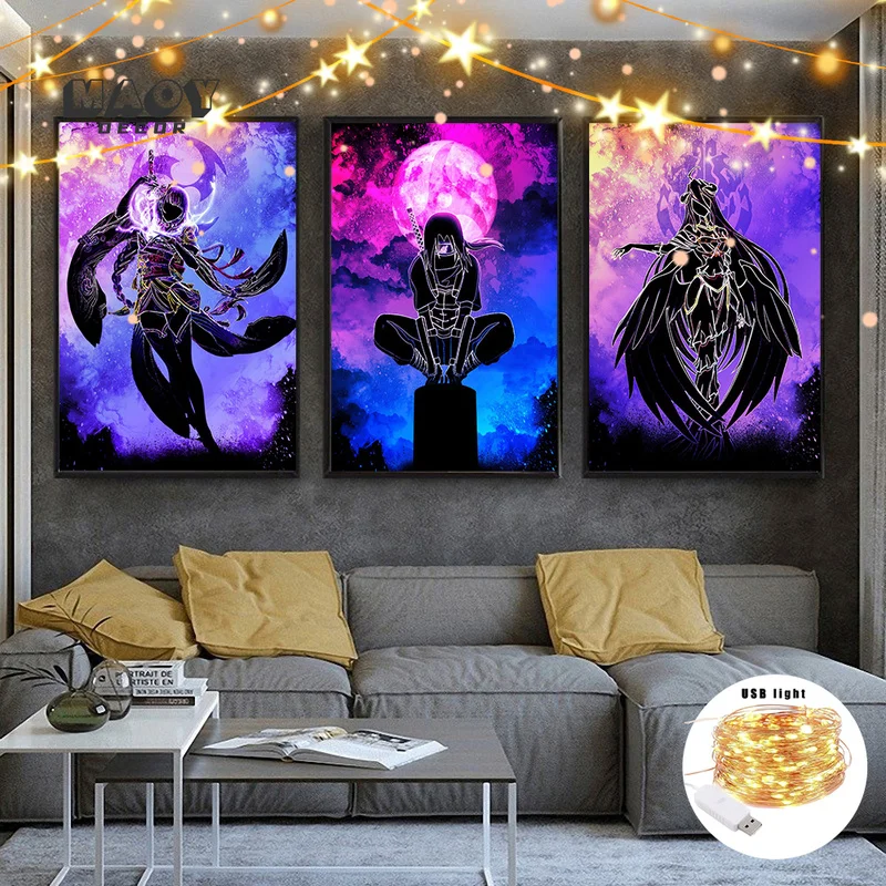 

Anime Sailor Moon With Lights Canvas Painting Neon Soul of Heroes Posters Art Print Wall Art Sticker Photos for Room Decoration