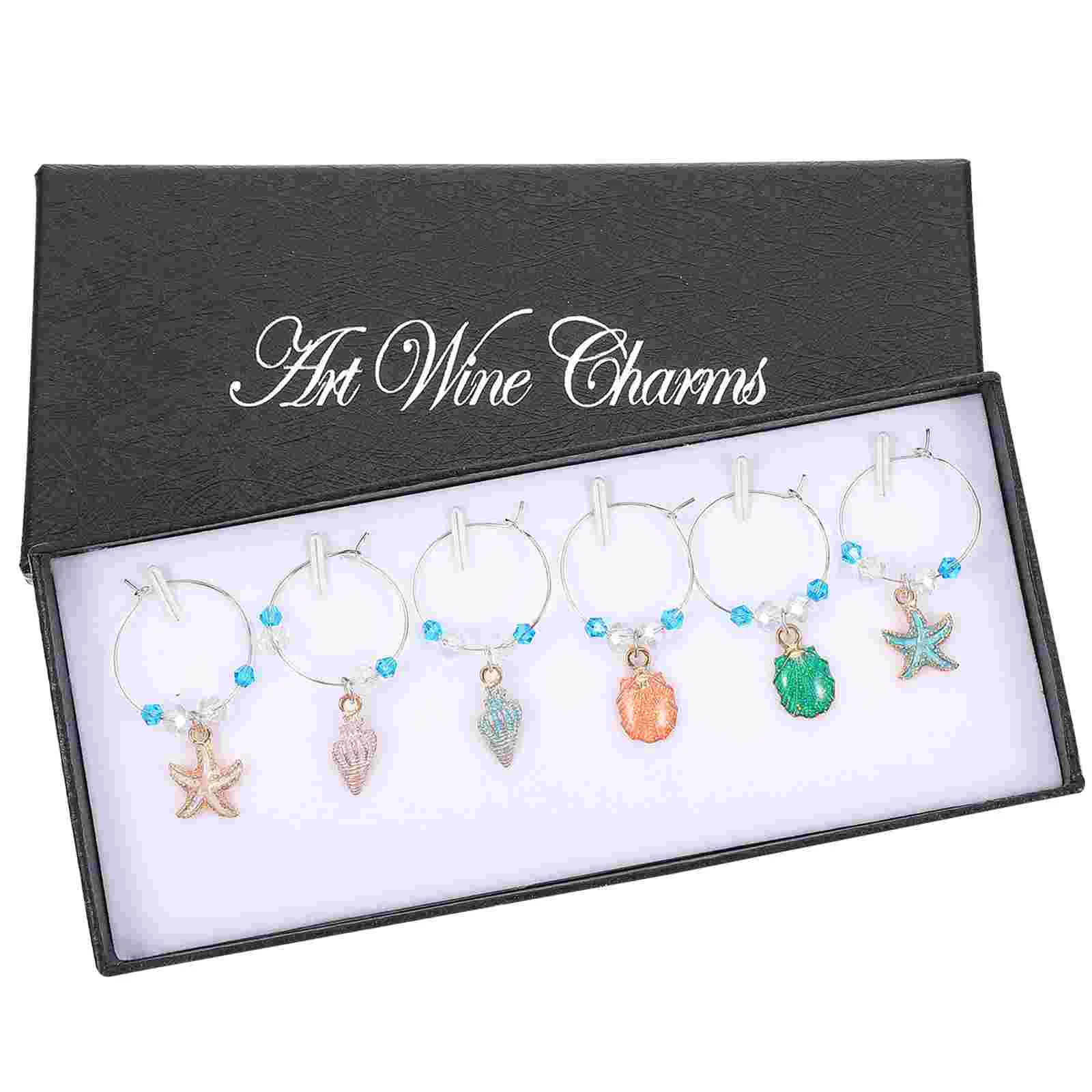 

6 Pcs Ocean Charms Colored Tabs Tropical Glass Tumblers Glasses Nautical Marker Drinking Tag Markers Drinks