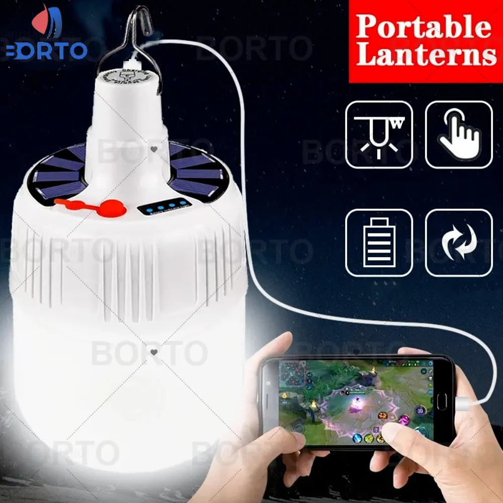 200W Portable Lanterns Camping Lamp Rechargeable Emergency Light Outdoor Tente Familiale LED Light Bulb Solar Lamp