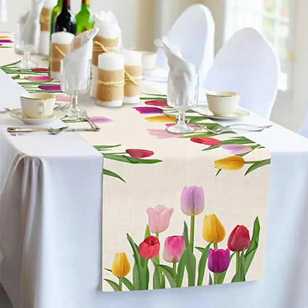 

Современная модная льняная настольная скатерть с рисунком тюльпана, многофункциональная настольная скатерть с защитой от царапин и ожогов, украшение для стола