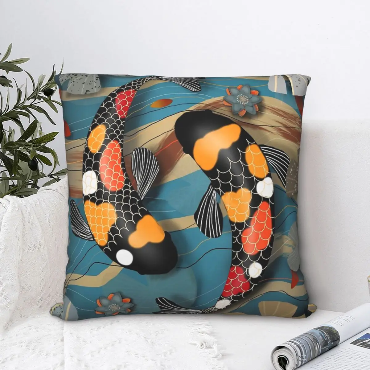 

Koi Watergarden Hug Pillowcase Backpack Cushion Sofa DIY Printed Chair Coussin Covers Decorative