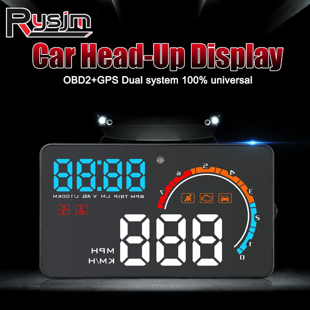 

Автомобильный проектор HUD OBD2 GPS, спидометр, индикатор скорости автомобиля, детектор скорости, температуры, напряжения, направления вождения, сигнализация безопасности