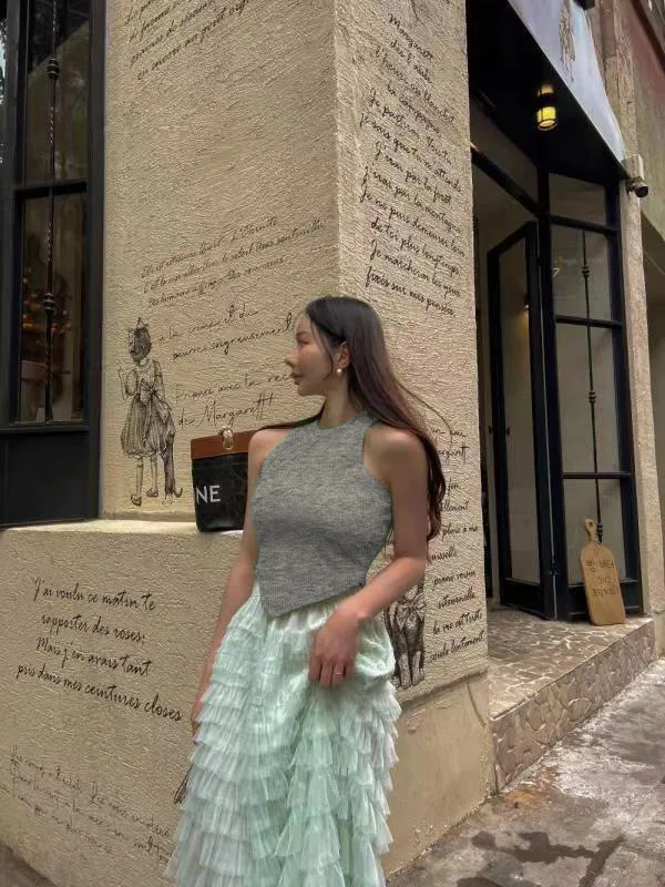 Корейская летняя версия 2024 новый жилет на бретельках с круглым вырезом для