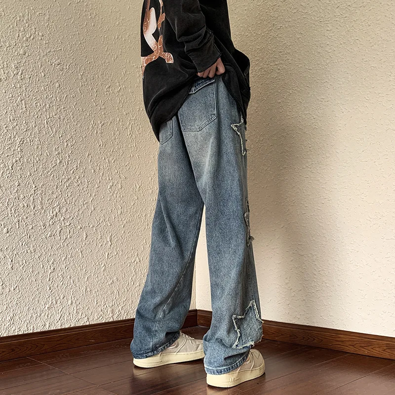 Hip Hop Jeans Men Fashion Embroidery Denim Trousers Baggy Straight Pants Vintage Casual Bottoms Trend Streetwear Male Clothing