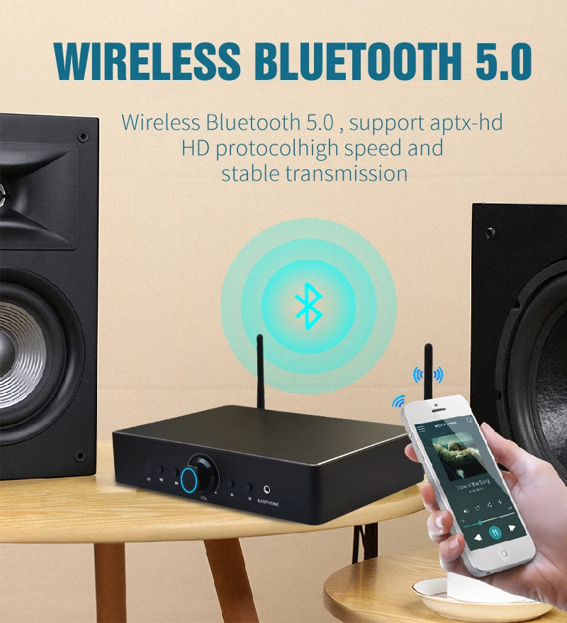 Цифровой усилитель WA80 60 Вт * 2 ESS9023 HiFi стерео для разных комнат Wi-Fi и Bluetooth