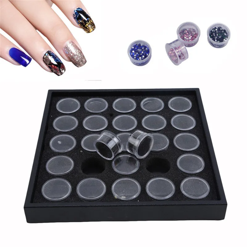 

50/25 Space Nail Art Rhinestones Storage Container Case Clear Plastic Empty Gems beads Organizer Box Removable Manicure Tool