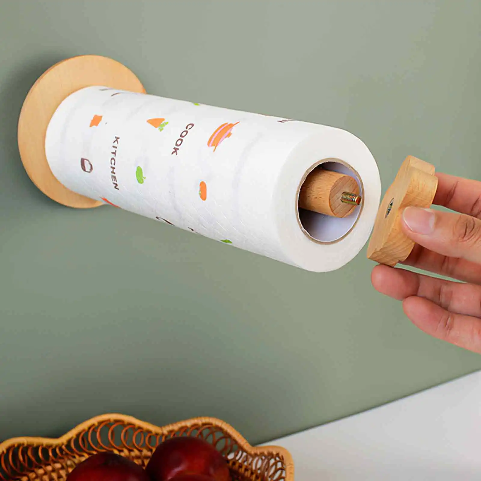 

Kitchen Paper Towel Rack Wall-mounted Wooden Non-perforated Wiping Furnishing Shelf Cabinet Roll Paper Cling Film Storage Rack