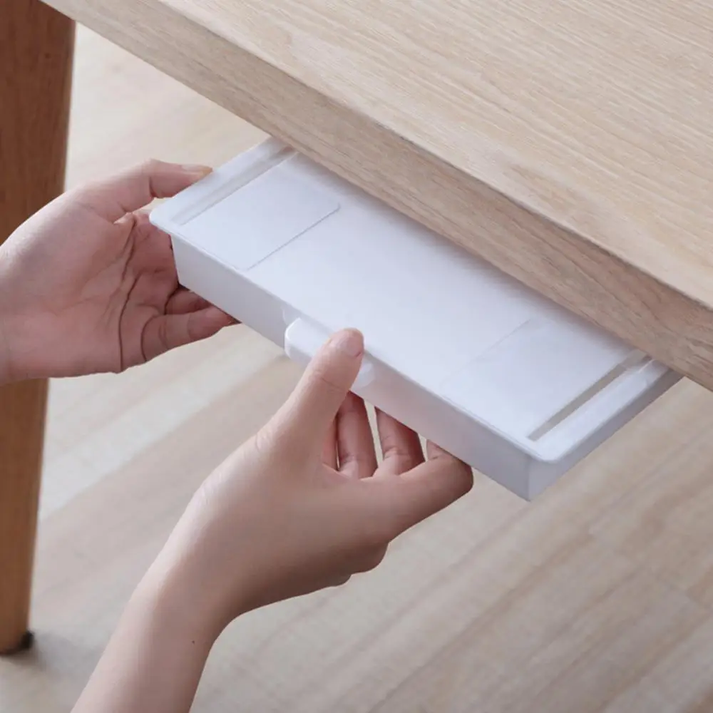 

Self-Adhesive Under Desk Drawer Makeup Organizer Self Stick School Stationery Case Pencil Tray Pen Holder Punch Free Storage Box