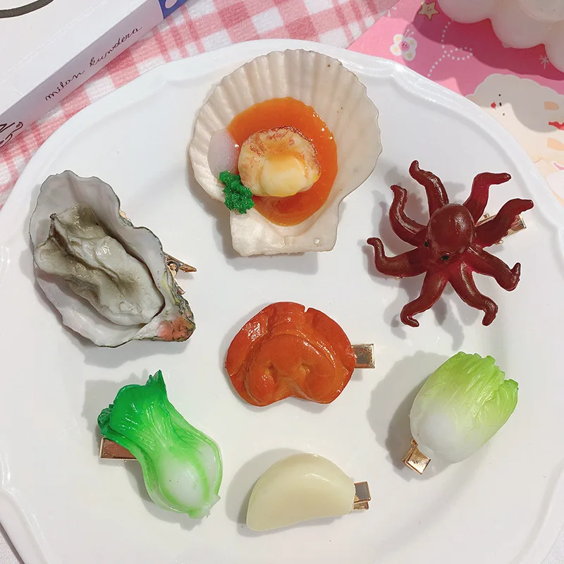 New Simulation Food Hairpins Octopuspork Ribs Hairclip Funny Exaggerated Food Hairgrips Lady Unique Design Childs Hair Accessory