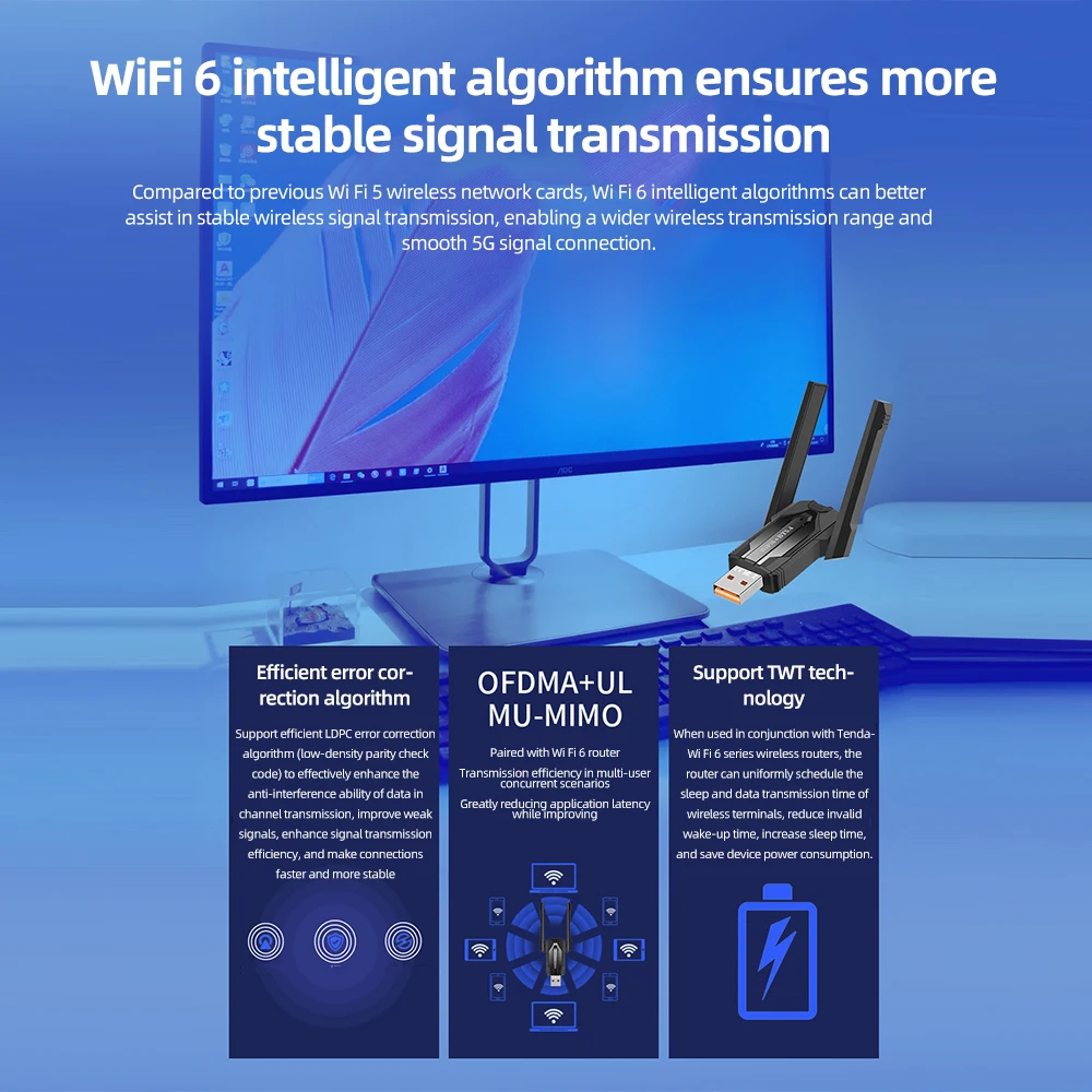 Фото ﻿ KEBIDUMEI USB-адаптер Wi-Fi 900 Мбит/с, приемник Bluetooth 5.4, Wi-Fi-донгл 2,4G/5ГГц, 802.11AC, мощная антенна, сетевая карта для ПК №4