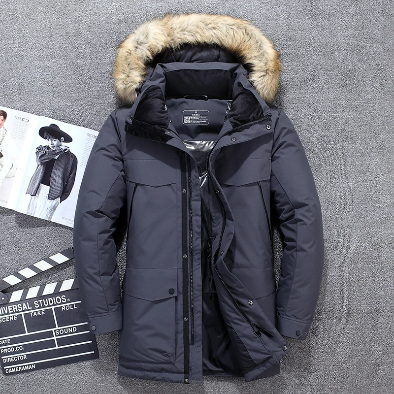 2022 NEW -40 Degrees Top Quality White Duck Down Jacket Men Thick Winter Big Fur Collar Warm Parka Waterproof Windproof