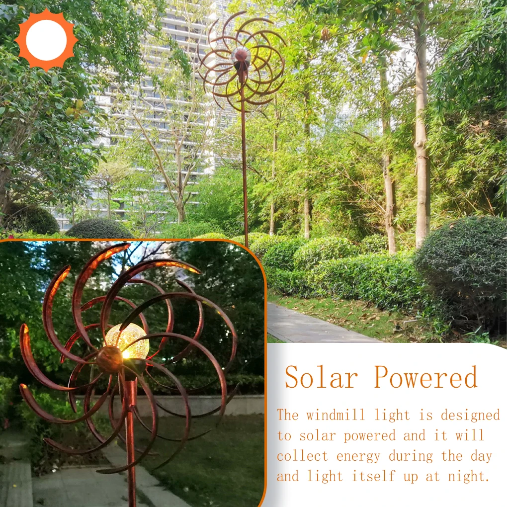 Solar Powered Windmill Wind Light Double Sides LED Anti-rust 360 Degree Rotary Lights Garden Path Gate Decoration