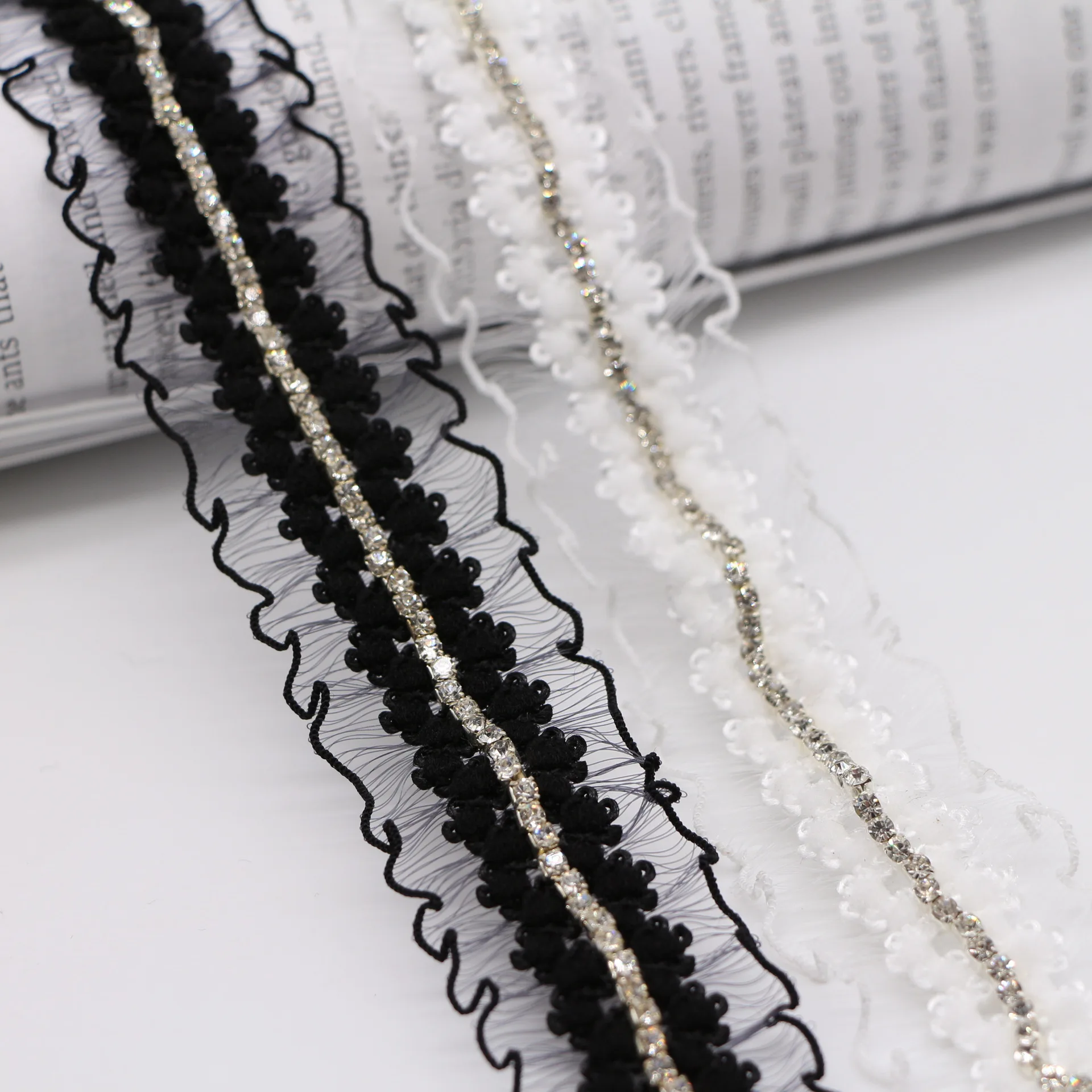 

2.5Cm Wide Elastic Diamond Inlaid Beaded Lace Trim Clothing Accessory Headband Hair Decoration Handmade Diy Supplies Material