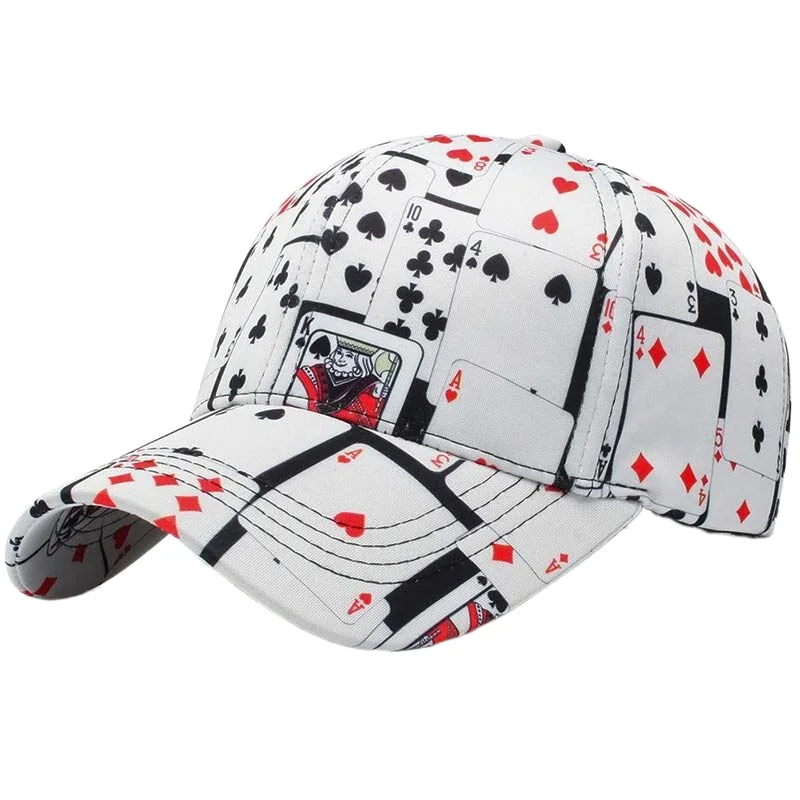 

Hip Hop Snapback Hat Printed Poker Baseball Cap 6 Panel Curved Visor White Black Two Design