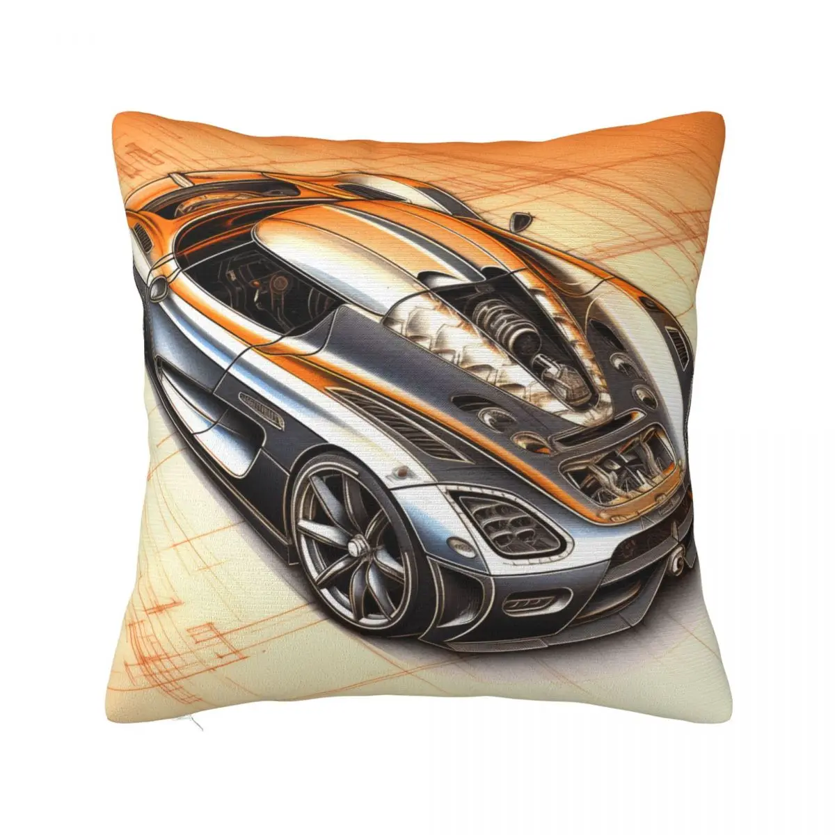 

Ultimate Sports Car Pillow Case Pencil Drawing Schematics Hugging Zipper Pillowcase Spring Decorative Polyester Cover