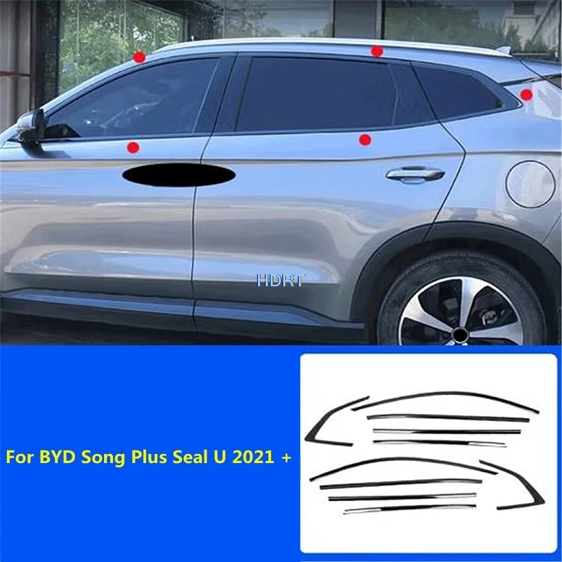 

Для BYD Song Plus Seal U 2021 +, полоса для боковой отделки окна автомобиля, протектор для молдинга, аксессуары для украшения, внешняя наклейка