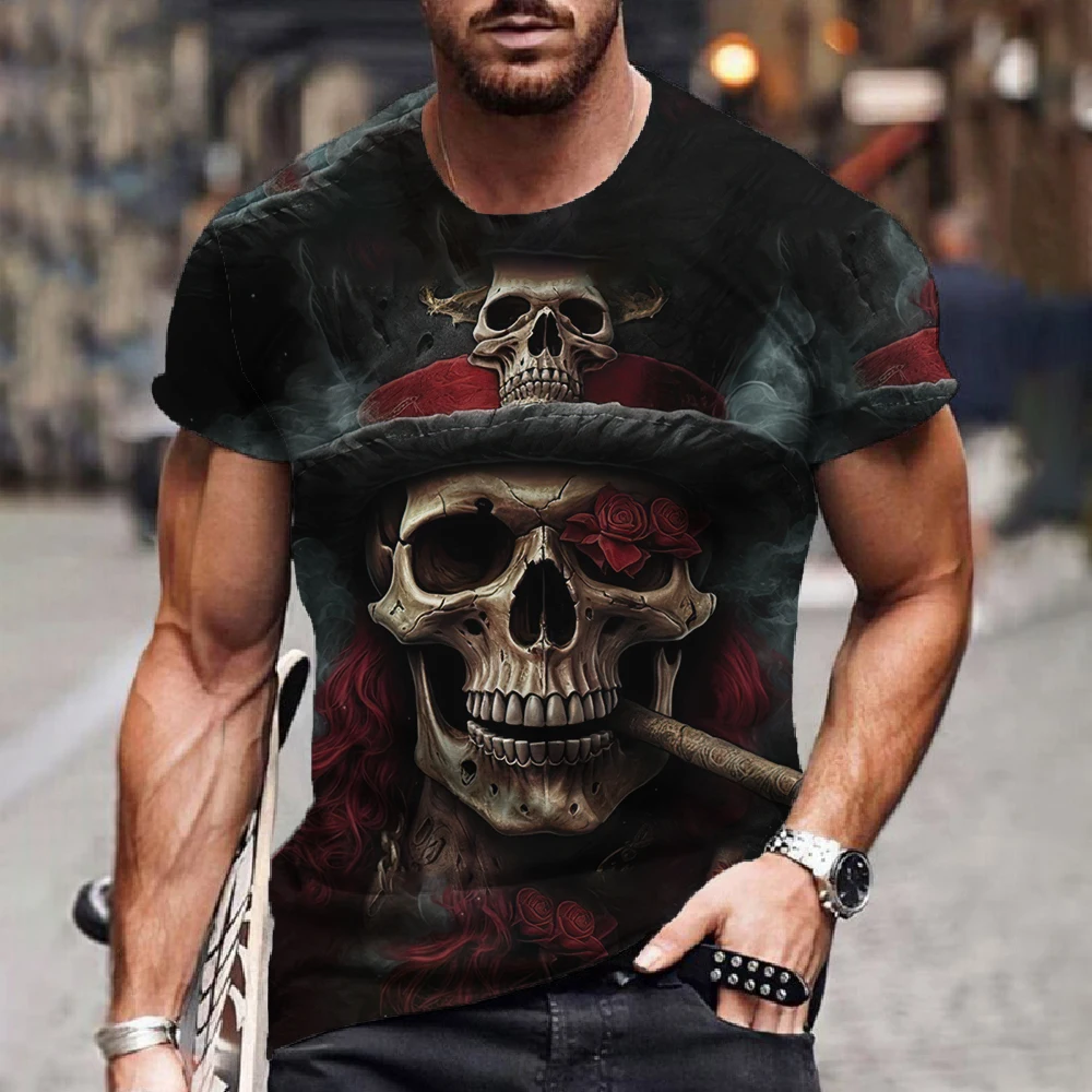

Fashion men's T-shirt with skull Graphic 3D Printed Short Sleeve Summer T-shirt oversized Polyester Fiber Clothing