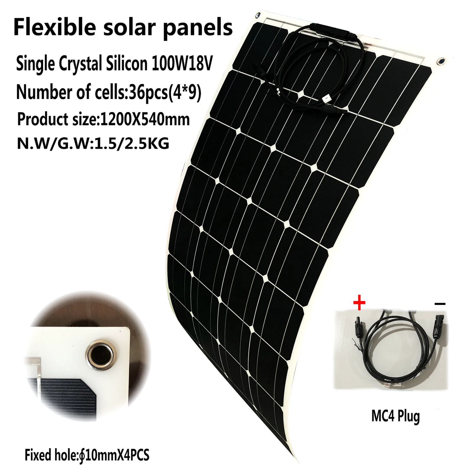 High performance monocrystalline Silicon flexible 100w 120w solar panel 12V solar module vehicles and ships factory for sale enlarge