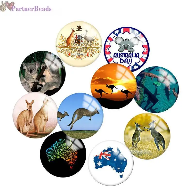 

Australian Kangaroo Round Photo Glass Cabochon Demo Flat Back Making Findings 20mm Snap Button N1171