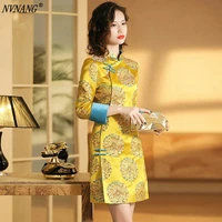 nvnang chinese cheongsam brocade lapel cheongsam dress autumn republic style womens clothing boutique slim color tradition