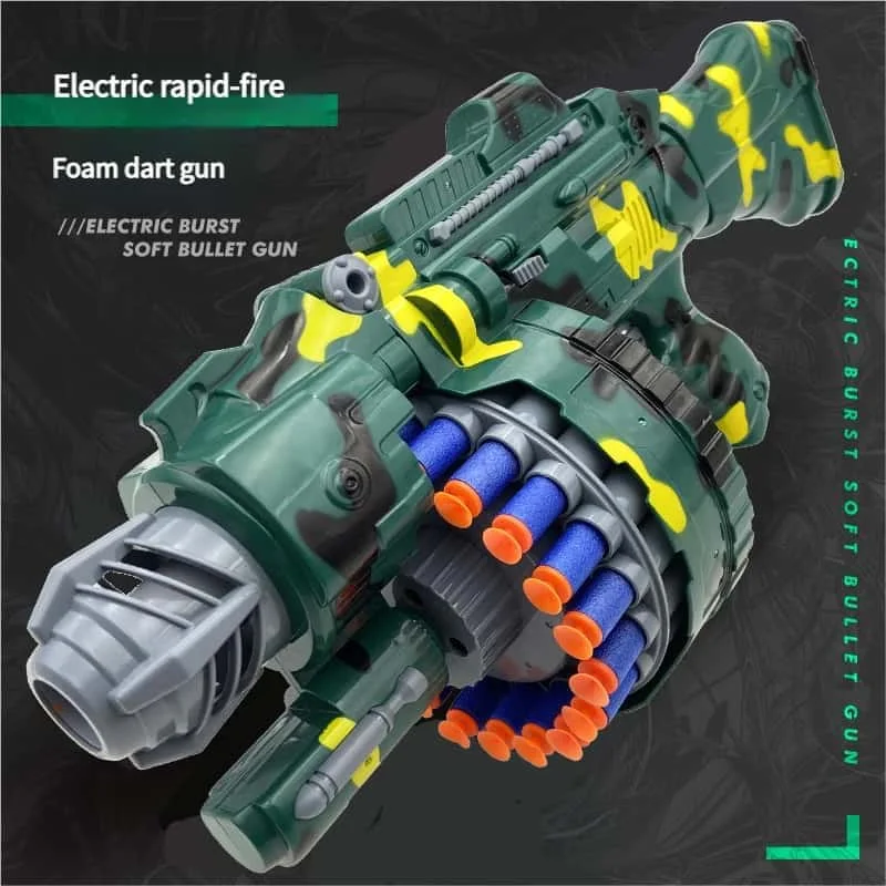 Фото Игрушечный пистолет Nerfs Gatling с электрической системой непрерывной стрельбы, мягкими пулями и дротиками с присосками из EVA для детей и мальчиков, идеальный подарок №3