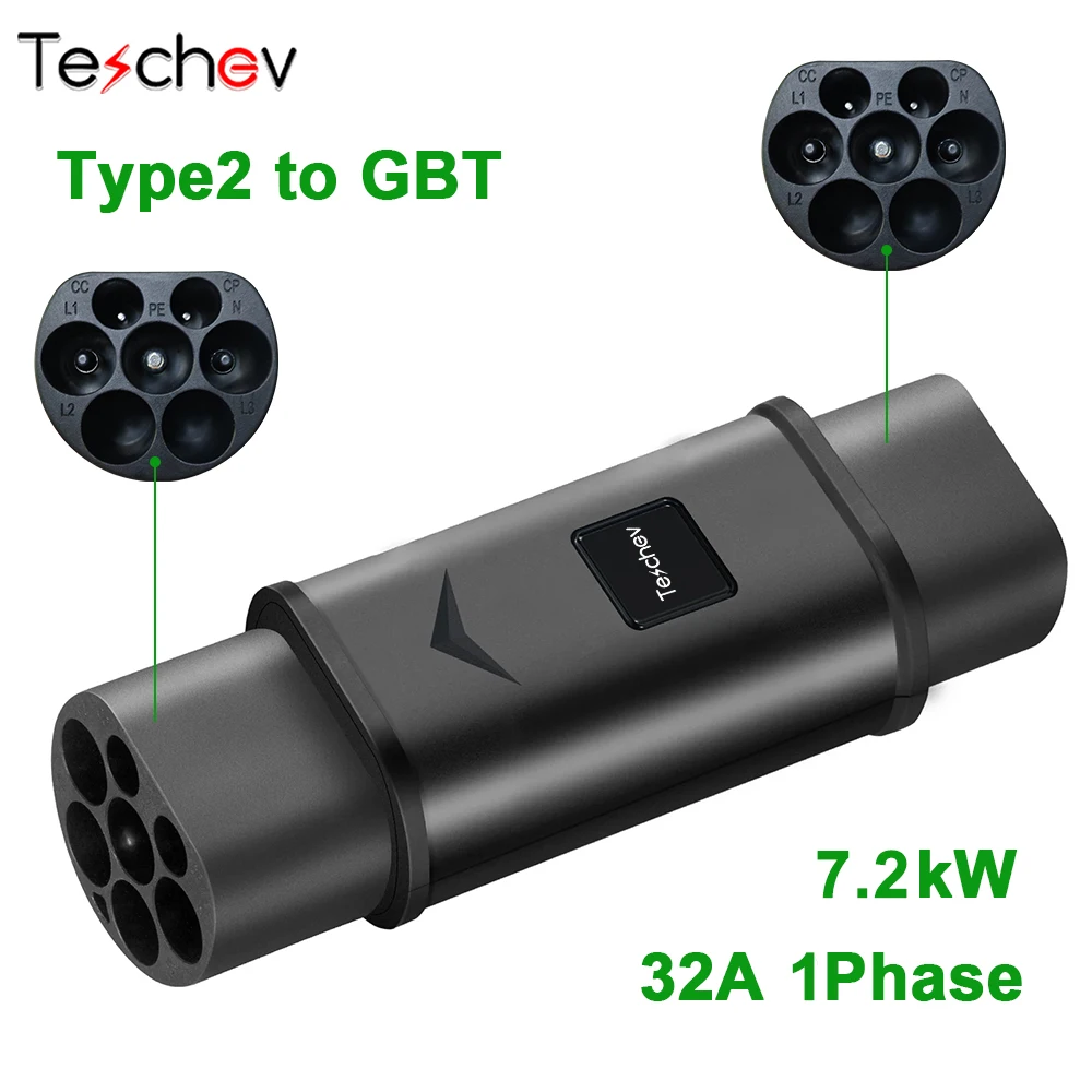 

Teschev 32A Тип1-Type2 Адаптер зарядного устройства для электромобилей Тип2-GBT Разъем для электромобилей Тип2-Type1 Конвенсор Тип1-GBT EVSE