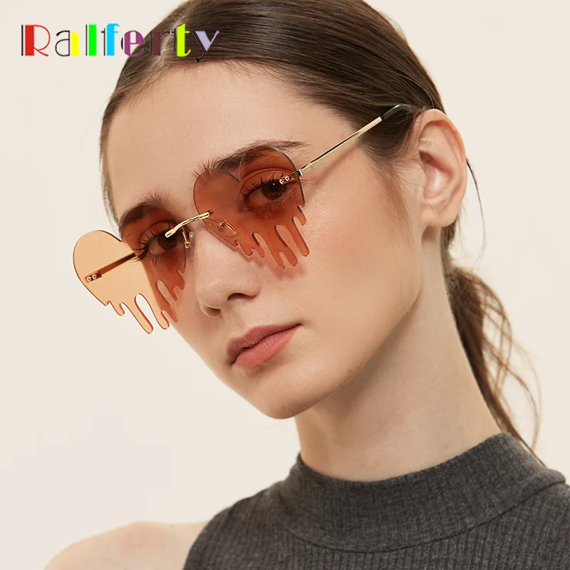 

Ralferty Fashion Heart Sunglasses Women Rimless SteamPunk Sun Glasses Luxury Trending Sunglass Female Gafas Shades For Women