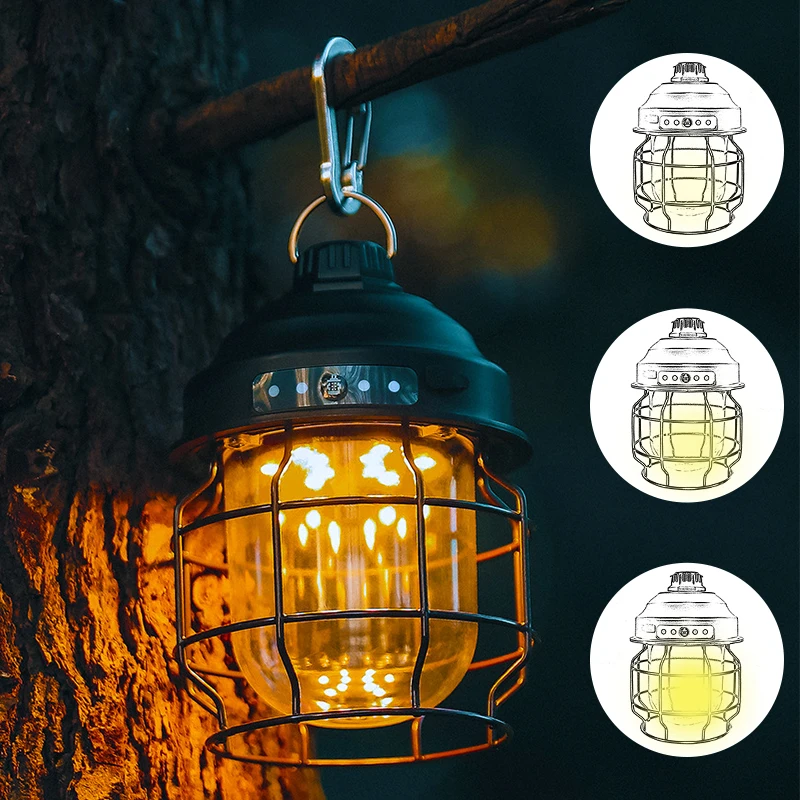 

Mini Vintage Metal Hanging Lanterns 3600mAh Battery Warm Light Led Camp Lantern Rechargeable Lightweight Tent Light For Outdoor