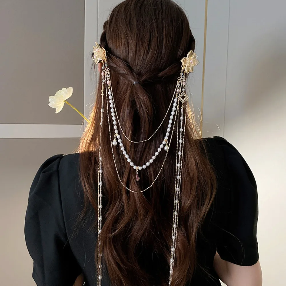 

Long Wedding Fashion Peal Rhinestone Hair Clip Claw Clip Hair Accessories Tassel Hairpin