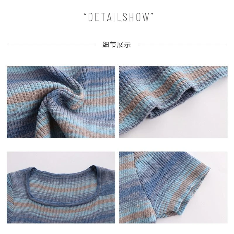 Летняя женская трикотажная короткая футболка в полоску Привлекательный Топ с