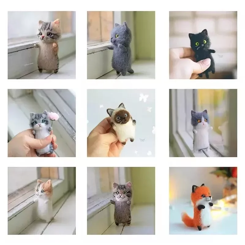 

Unfinished Fashion Siamese Hawksbail Tabby Civet Cat Kitty Wool Doll Women Handmade Needle Felt Kit Package DIY Gift For Kids