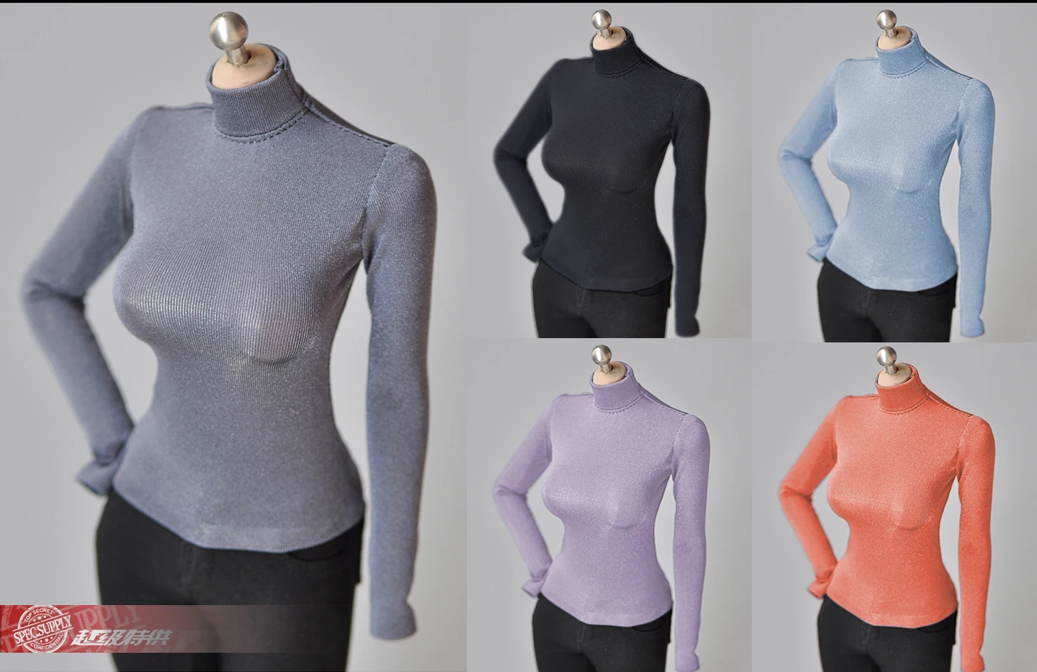

Женская одежда в масштабе 1/6, Облегающая рубашка с полувысоким воротником, черная, розовая, синяя, облегающая модель тела TBLeague 12 дюймов