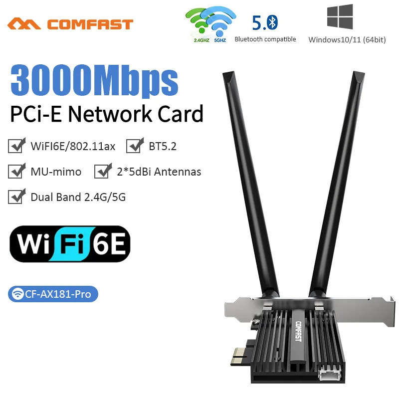 Tri band Wi-Fi 6E AX210 Bluetooth 5.2 беспроводной 3000/5374 Мбит/с 2 4G/5 ГГц/6G WiFi 802.11AX/AC PCI Express сетевой