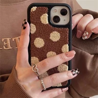 korean cute fuzzy plush wave point phone case for iphone 13 12 11 pro xs max x xr 7 8 plus winter brown soft silicone back cover