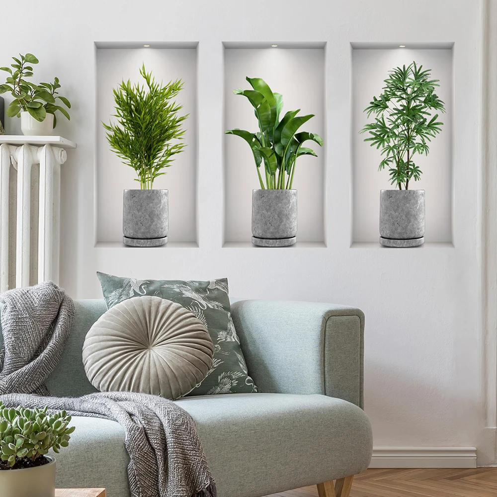 

Wall Stickers Self Adhesive Living Room Bathroom Bedroom Wall Pasted Green Plants to Enhance Sense of Space Waterproof