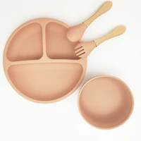 4pcs baby silicone plate set self feeding antislip saucer suction childrens tableware silicone spoon dish for baby led weaning