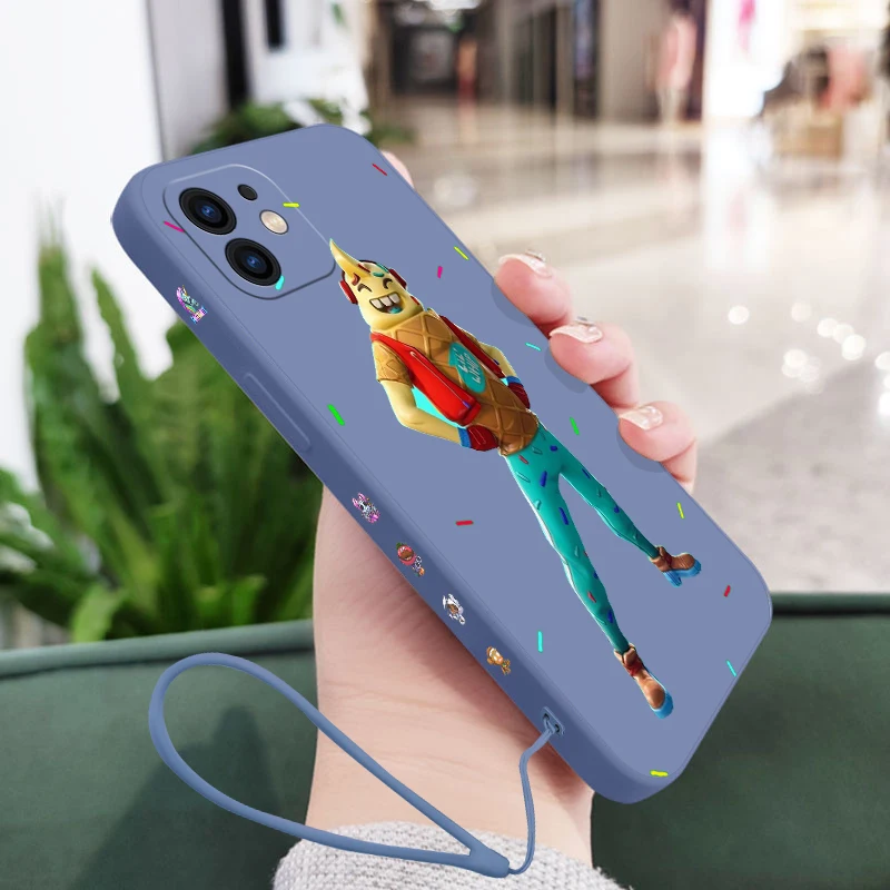 F-Fortnites Phone Case For iPhone 14 13 12 11 Pro Max Mini X XR XS MAX SE20 8 7 Plus 6 6S Plus Silicone Cases with Hand Strap