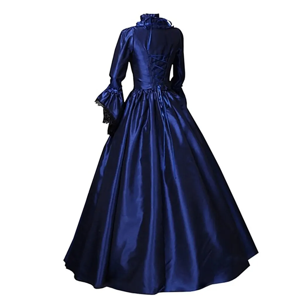 

Lady Medieval Vintage Retro Gothic Cosplay Dress Women Ball Gown Lace Petal Sleeve Evening Party Court Maxi Vestidos