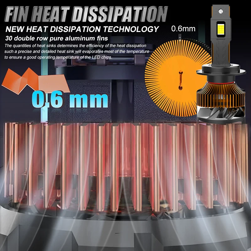 1000W H7 H4 Светодиодная лампа для фар с двойной медной трубкой 100000 LM 6000K