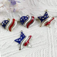 big size muhna 10pcs rhinestone american flag pattern star heart enamel charms alloy pendant fit diy jewelry making accessory