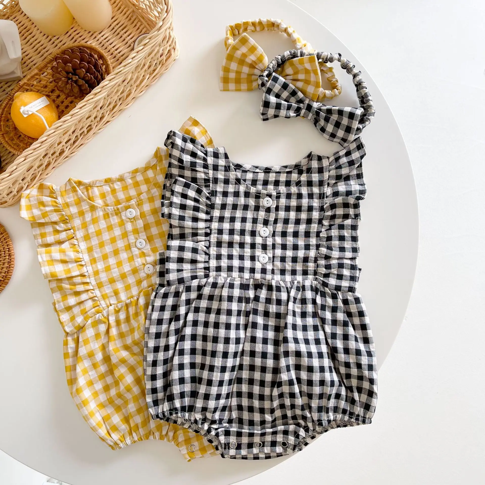 

2022 summer baby cotton sleeveless romper Korean color matching plaid fashion baby girl jumpsuit